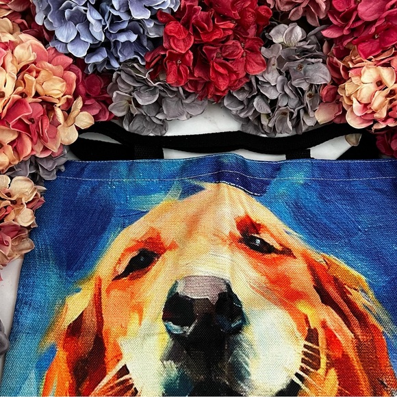 Eco-Friendly Happy Golden Retriever Dog Folding Tote Bag - Picture 10 of 14